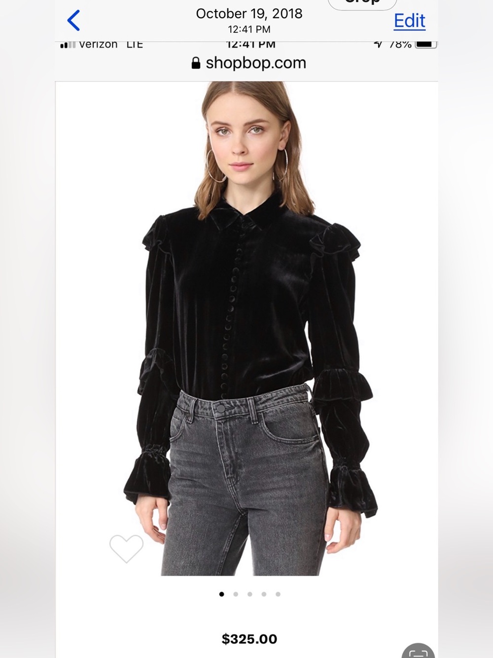 Frame Black Velvet Ruffle Button-Down Blouse